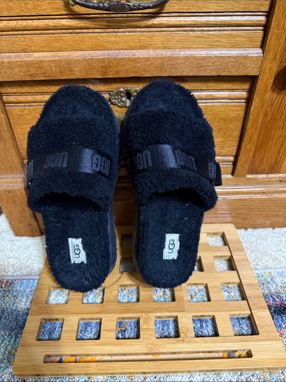 UGG Black Fuzzy Slide Slippers